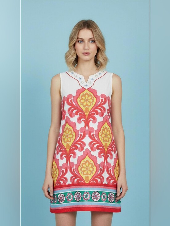 Rafaella Dresses & Skirts - RAFAELLA Sleeveless Pink & Yellow Patterned Shift Dress SIZE LP/PG